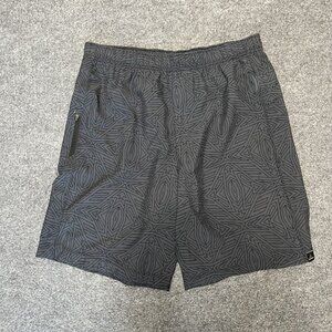 Prana Breathe Shorts Mens Sz S Black Geometric Pattern Elastic Waist Zip Pocket